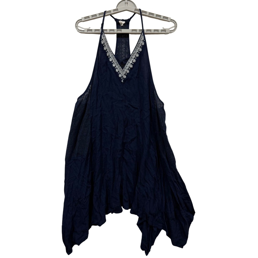 Rip Curl Navy Blue Embroidered Crochet Lace Handkerchief Hem Mini Dress Small